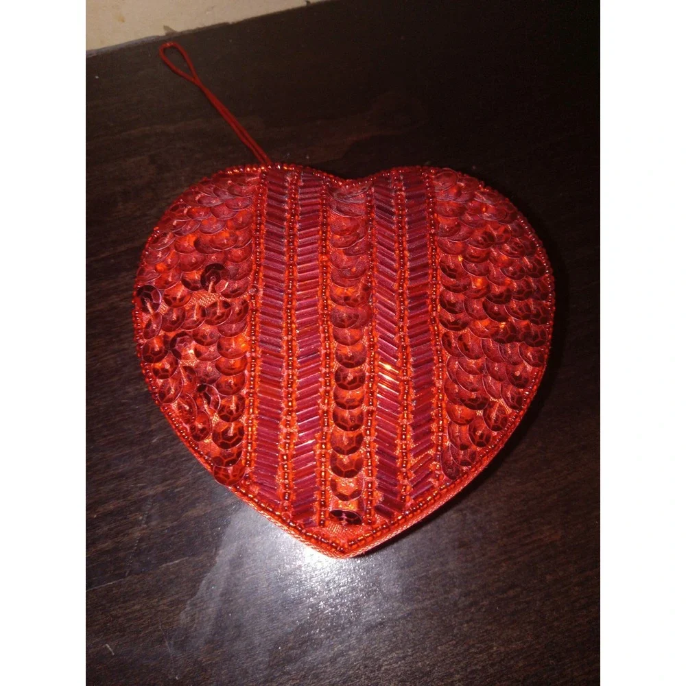 LOT OF 2 New Vintage Sequined Red Heart Box‎ Jewelry Trinket Candy VALENTINE